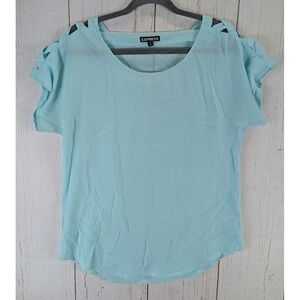 Express Size Medium Womens Blue Crisscross Short Sleeve‎ Semi Sheer Top